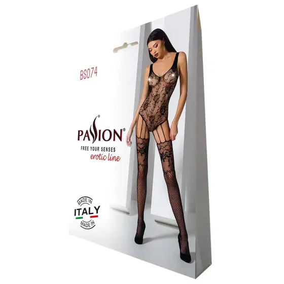 Ажурний бодістокінг з імітацією панчіх Passion BS074 black Львов