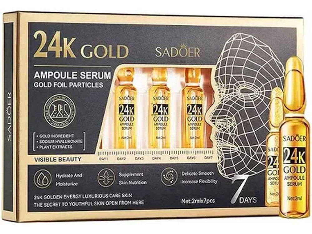 Ампулы для лица Сыворотка с гиалуронкой 24-k Gold (2 мл) 7шт ТМ SADOER Киев - изображение 1