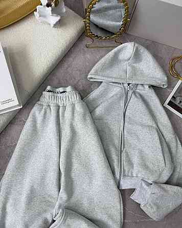 Женский утепленный прогулочный костюм двойка в спортивном стиле трехнить на флисе Серый меланж, 42/44 Одесса