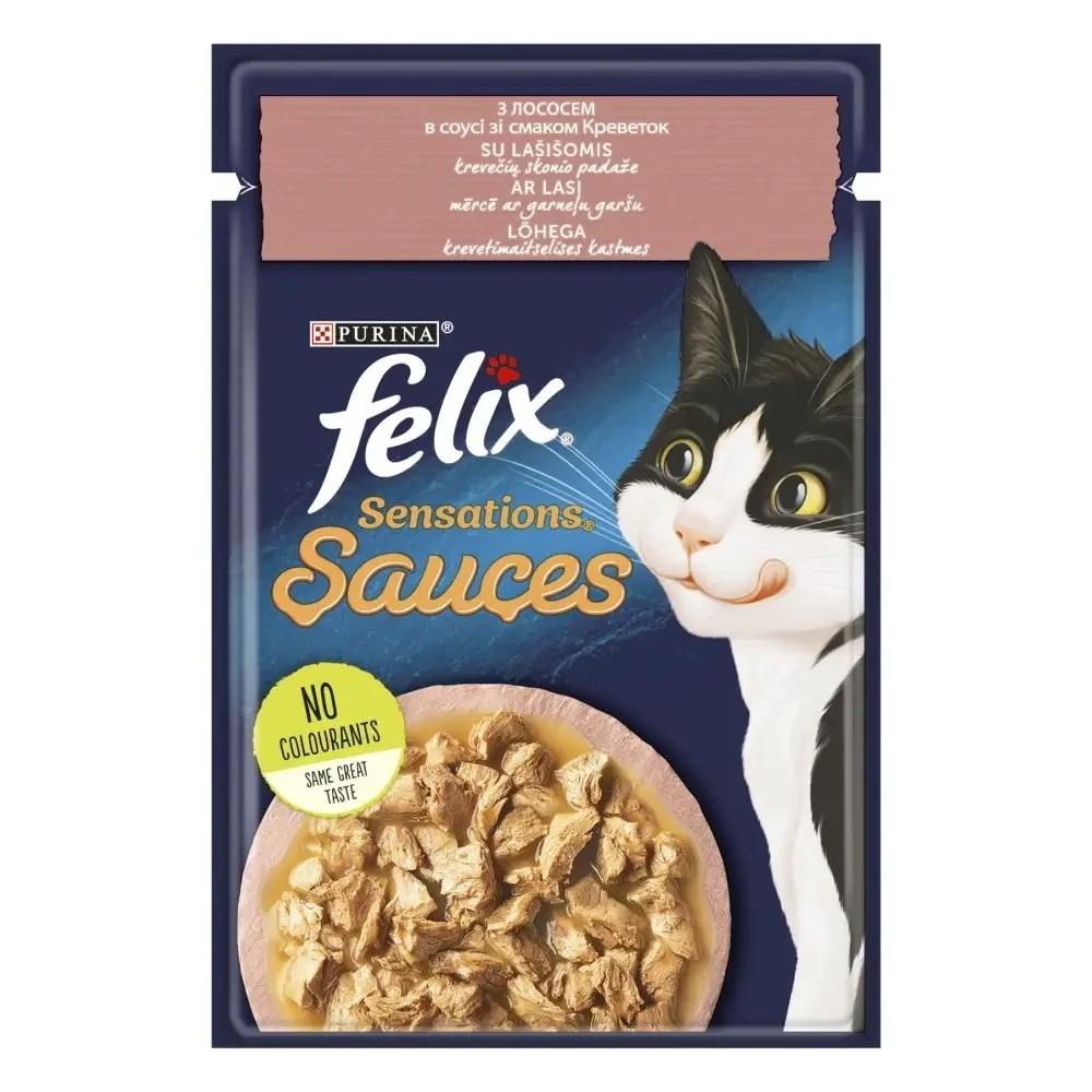 Влажный корм FELIX Sensations Sauces для взрослых кошек, кусочки, с лососем в соусе со вкусом креветок, 85 г Киев - изображение 1