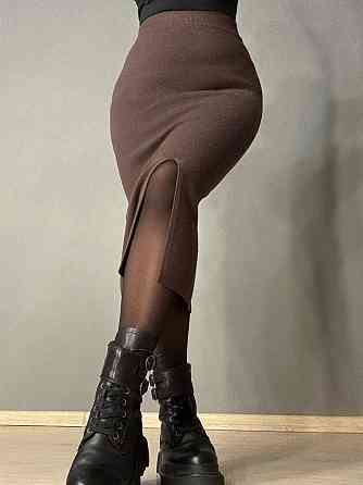 Спідниця жіноча My fashion 6808-80 в’язана з розрізом середня довжина, коричневий, one size Київ