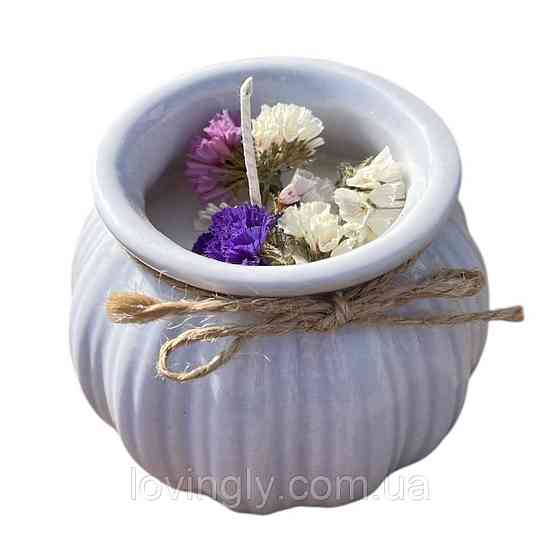 Авторская свеча с декором из сухоцветов в керамическом горшочке Ирпень