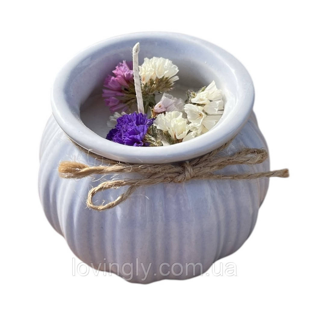 Авторская свеча с декором из сухоцветов в керамическом горшочке Ирпень - изображение 3