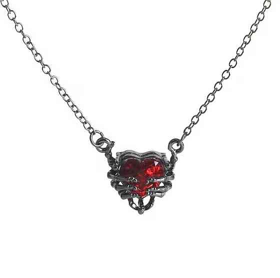 Кулон сердце с красным камнем и скелетной рукой готический подвеска на цепочке Киев