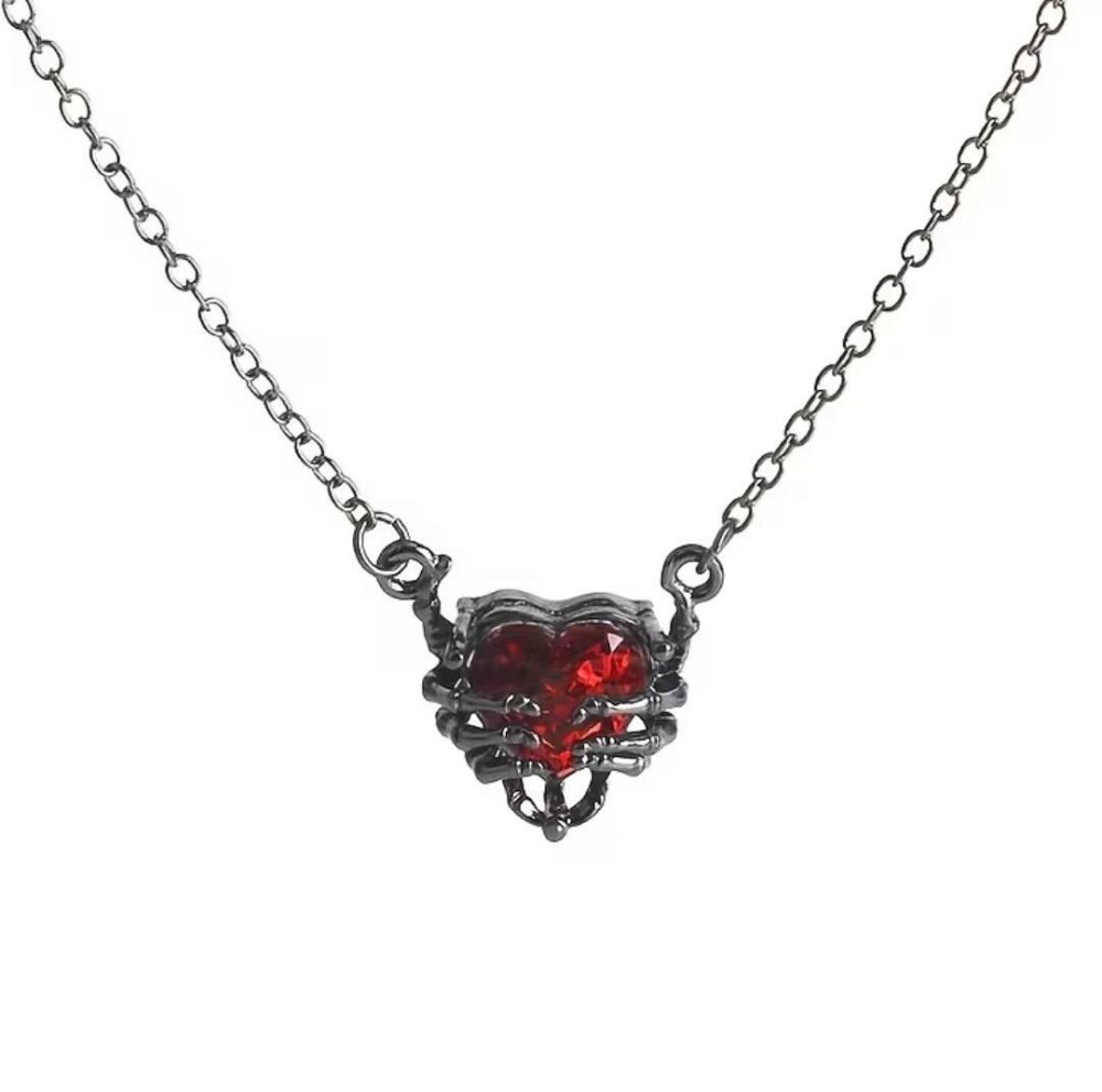 Кулон серце з червоним каменем та скелетною рукою готичний підвіска на ланцюжку Київ - фото 3