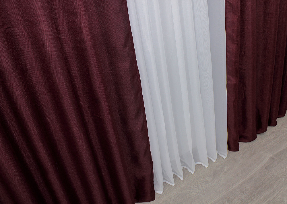Комплект готовых штор VR-Textil Лен Мешковина № 112ш Бордовый 150х270 см 2 шт (30-557) Киев - изображение 7
