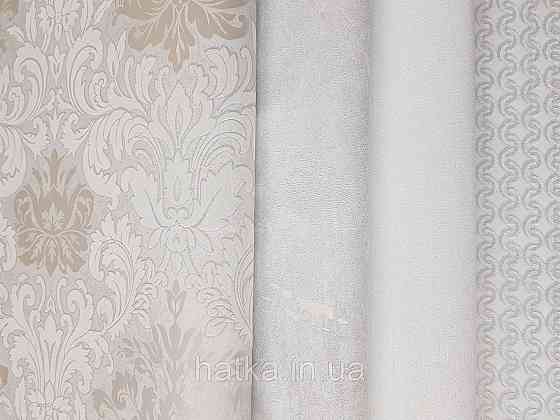 Шпалери метрові вінілові на флізелін Marburg Villa Romana класичні вензелі завитки білі сірі сріблясті Київ