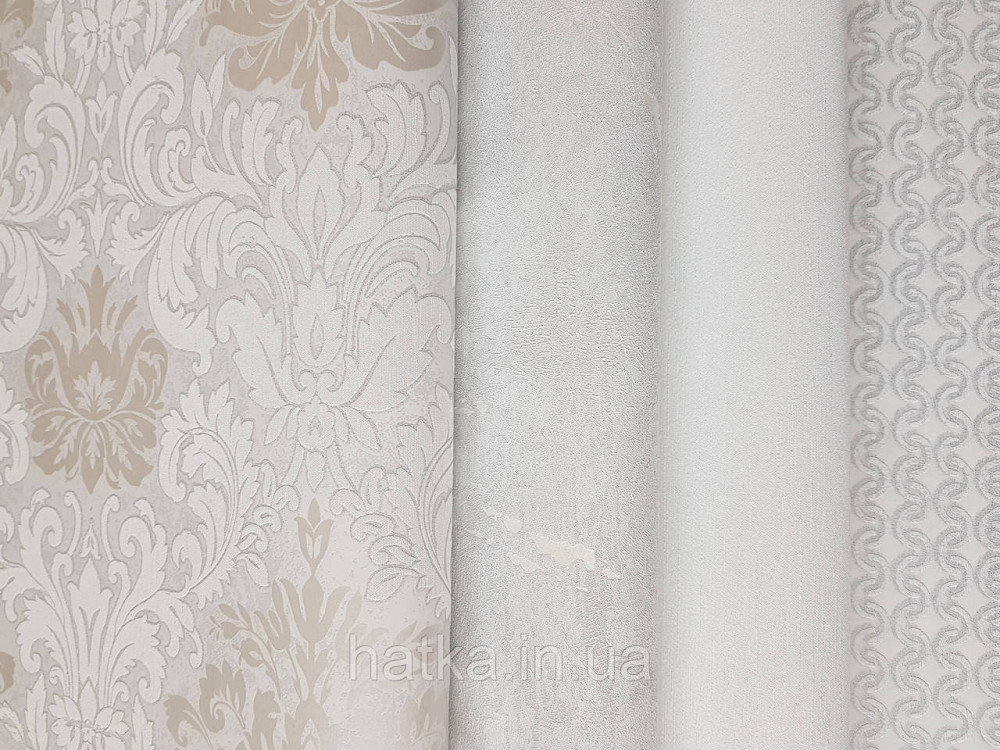 Шпалери метрові вінілові на флізелін Marburg Villa Romana класичні вензелі завитки білі сірі сріблясті Київ - фото 2