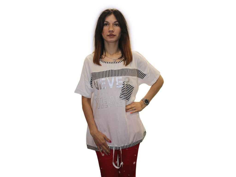 Блузка батал, натур. тканина арт. 8568, белая с синим принтом, р.2XL ТМ Yasili Киев - изображение 1
