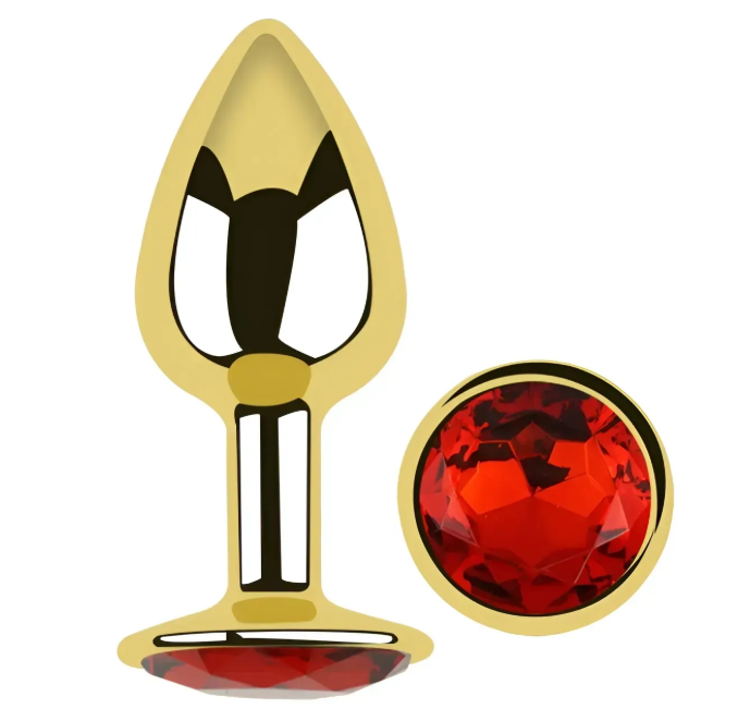 Анальна пробка із кристалом EGZO - Gold Round Plug Red size S Sex Aura Київ - фото 2