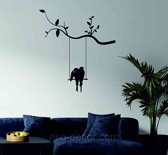 Декоративное настенное Панно «Птички на качеле», Декор на стену 70*64 см, Черный Киев