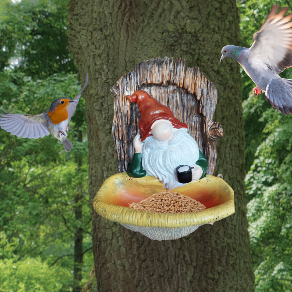 Садова годівниця для птахів Гном із філіжанкою 17 х 13 см Полістоун. Одеса - фото 1