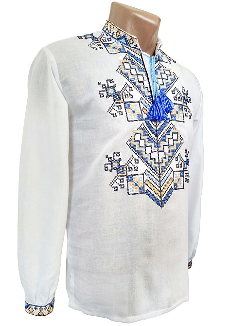 Мужская вышиванка на длинный рукав с орнаментом Дерево жизни желтая нить 46 Киев - изображение 1