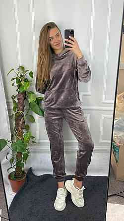 Жіночий велюровий костюм із капюшоном Шоколадний S Харків