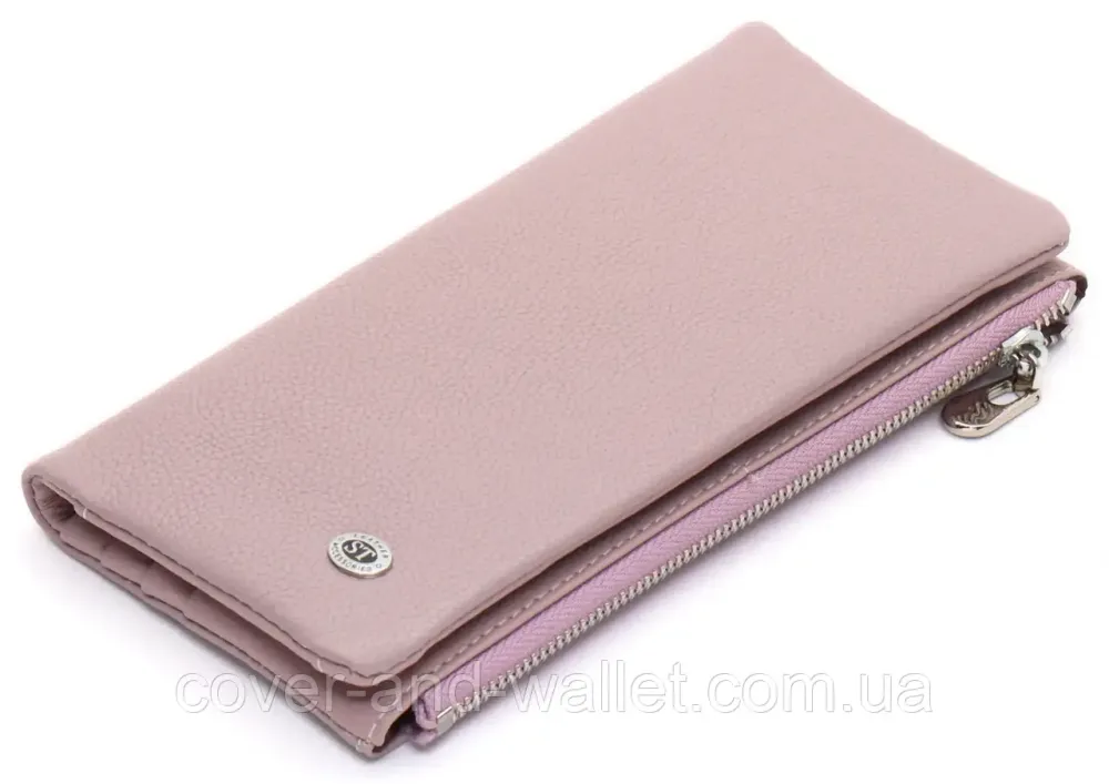 Тонкий пудровий жіночий гаманець купюрник із шкіри ST 009 Київ - фото 7