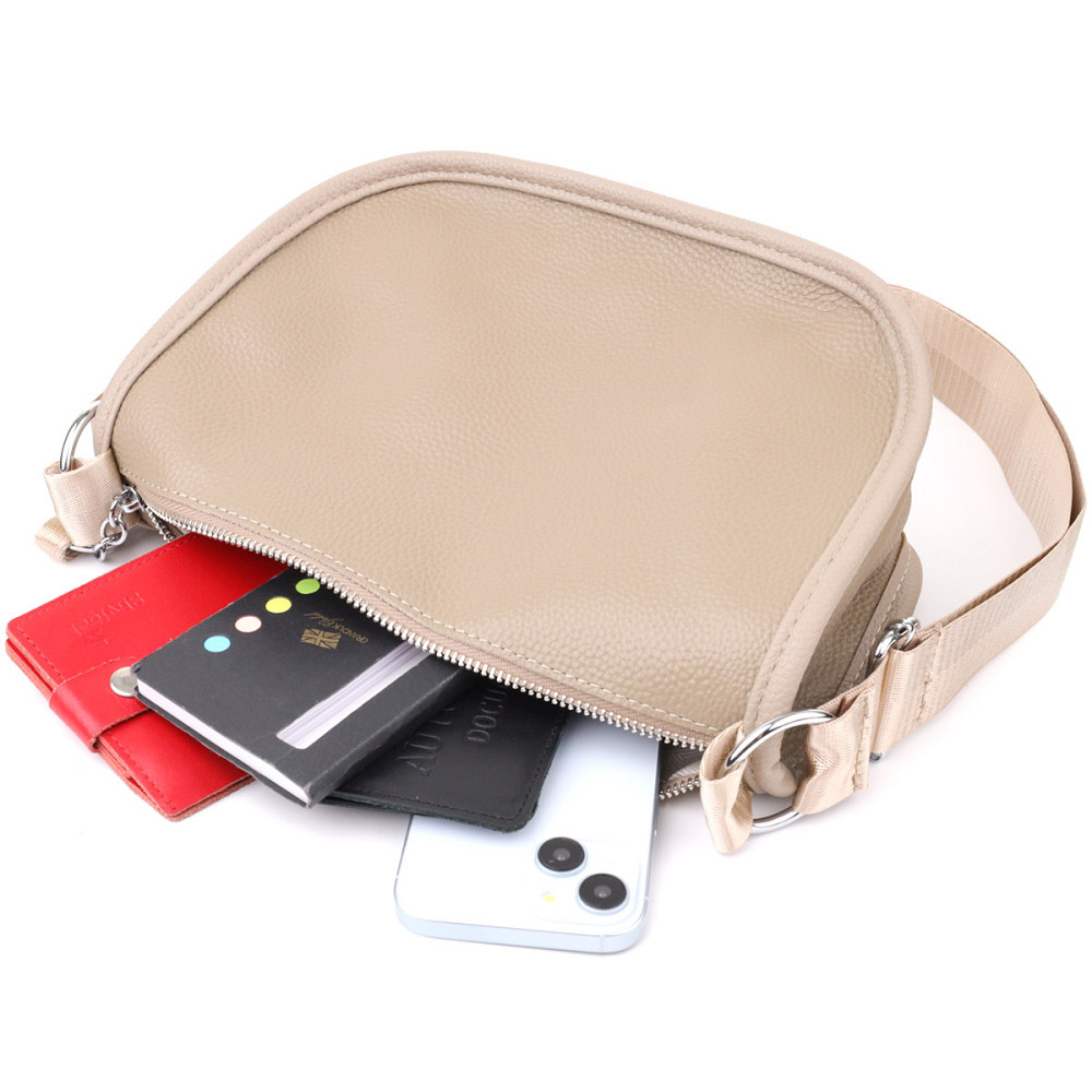 Практична напівкругла сумка для жінок з натуральної шкіри Vintage 22907 Бежевий Київ - фото 9