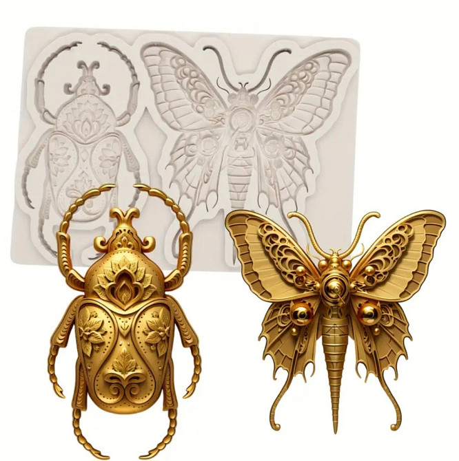 Молд силиконовый Бабочка и жук 95 на 65 мм серый Киев - изображение 1