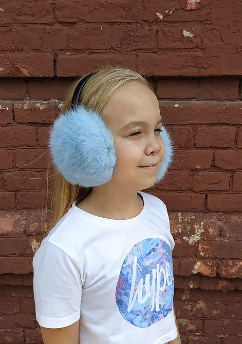 Наушники меховые детские из кролика Голубой Харьков - изображение 2