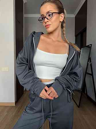 Жіночий прогулянковий костюм-двійка: кофта та штани двонитка LUX Графіт, 42/44 Одеса