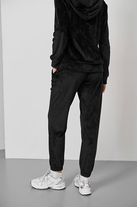 Женский велюровий костюм на змейке с капюшоном Черный S Харьков - изображение 8