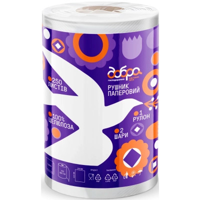 Паперові рушники Добра Господарочка Колекція Вибійка 2 шари 250 відривів 1 рулон (4820086524155) Вінниця - фото 1