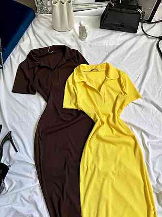 Жіноче базове плаття-поло з коротким рукавом турецький рубчик Шоколад, 42/44 Одеса