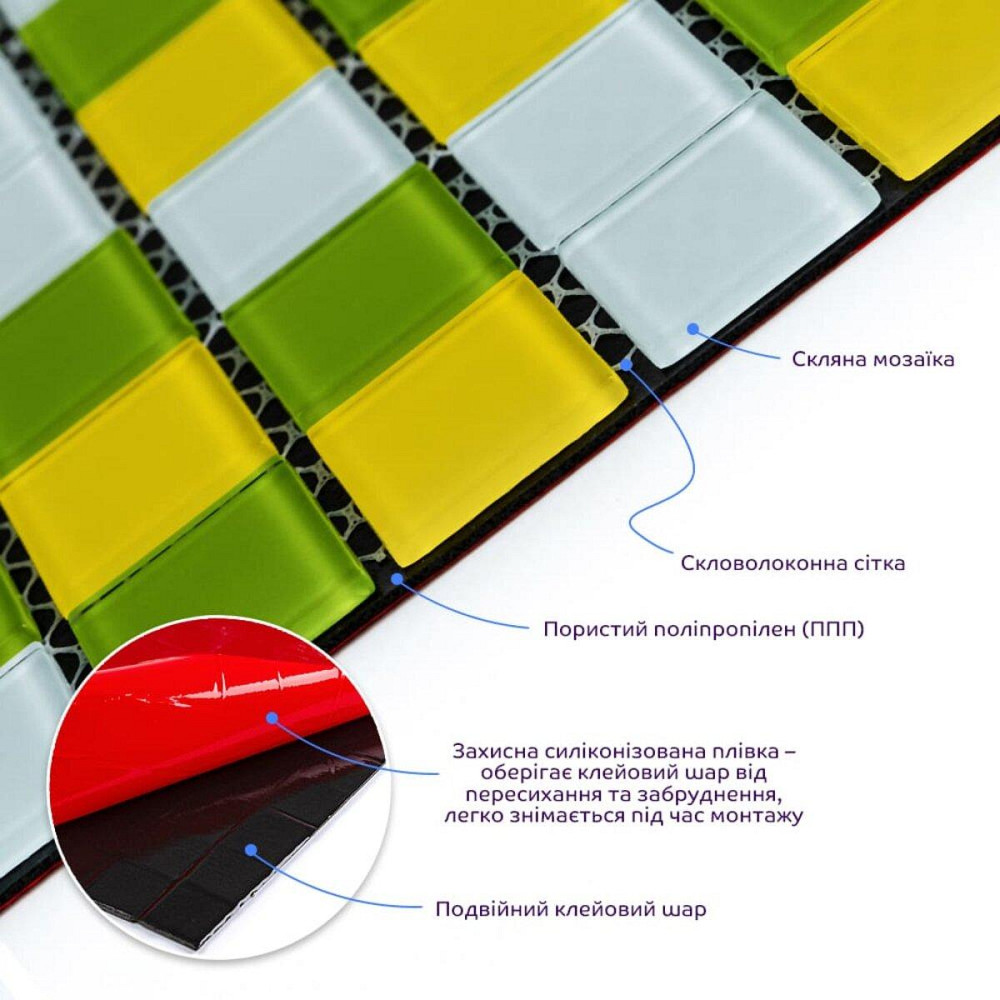Мозаика из декоративного стекла 298х298х4,5мм Желто-зелёная SW-00002362 Киев - изображение 2