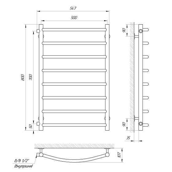 Водяной полотенцесушитель LARIS КЛАССИК П8 500 Х 800 Киев