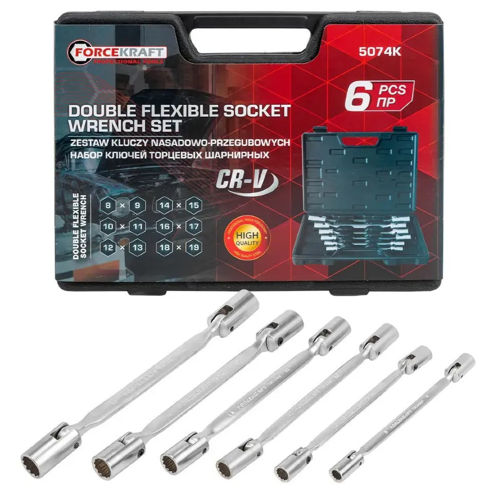 Набір ключів торцевих із шарніром 6 пр. (8х9-18х19) FORCEKRAFT FK-5074K Одеса - фото 4