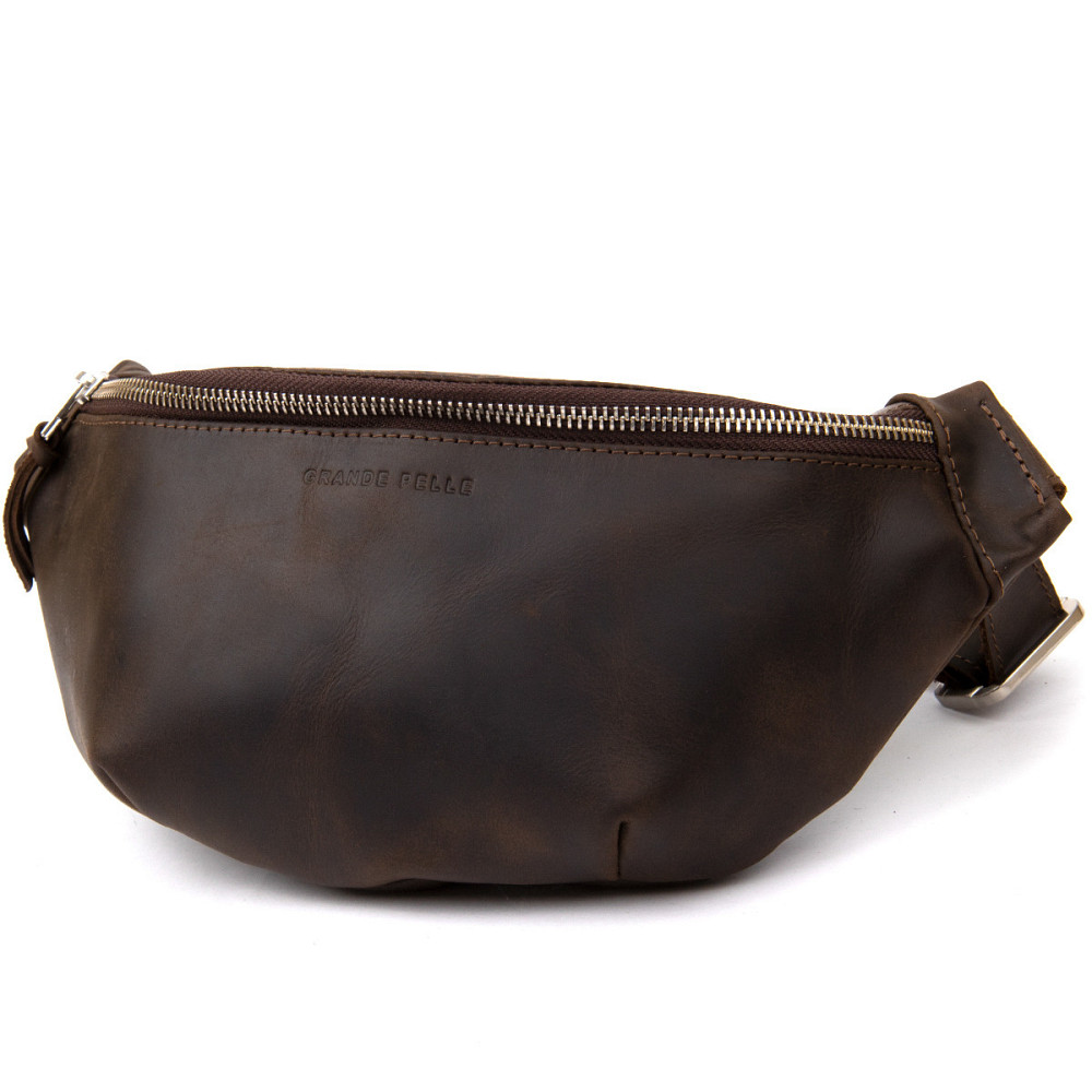 Бананка в винтажной коже GRANDE PELLE 11154 Коричневая Киев - изображение 10