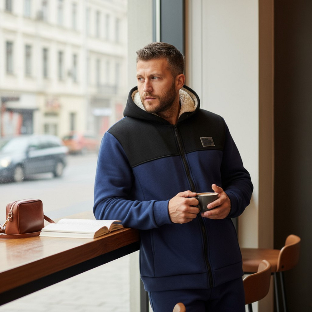 Чоловічий зимовий спортивний костюм на хутрі Синьо-чорний 52/54 Харків - фото 2