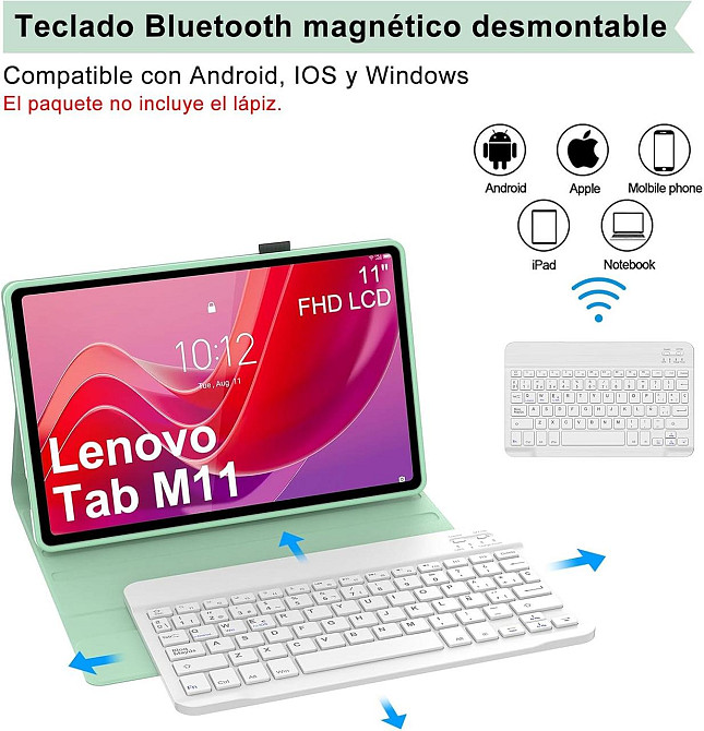 Чохол з Bluetooth клавіатурою для Lenovo Tab M11 2024 11" TB330FU, TB330XU, світло-зелений з тримачем для стилуса QWERTY Київ - фото 3