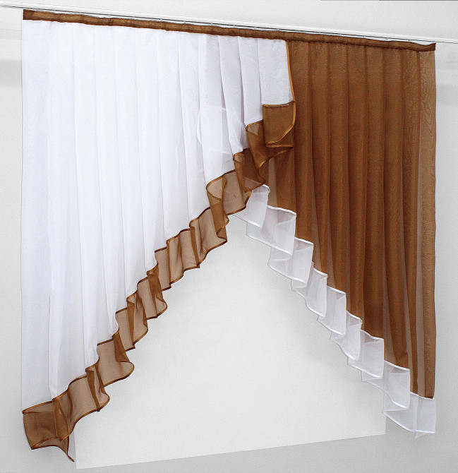 Кухонная занавеска VR-Textil № 023к коричневый с белым 150х150 см (50-520) Киев - изображение 2