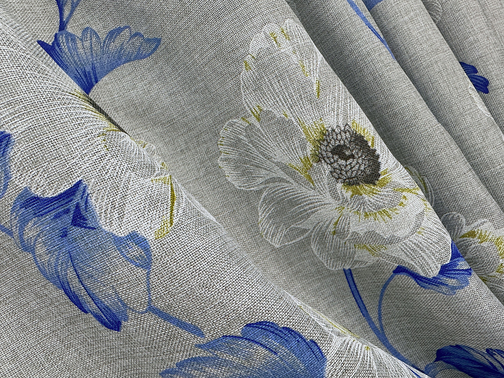 Комплект штор VR-Textil Лен Прованс 150х270 2шт и Тюль 400х270 2078ш-1681т Светло-серый с синим и белым 71-207/3 Киев - изображение 5