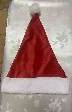 Новогодняя шапка с мехом для детей и взрослых -размер окружности около 56 см, текстиль красный Киев