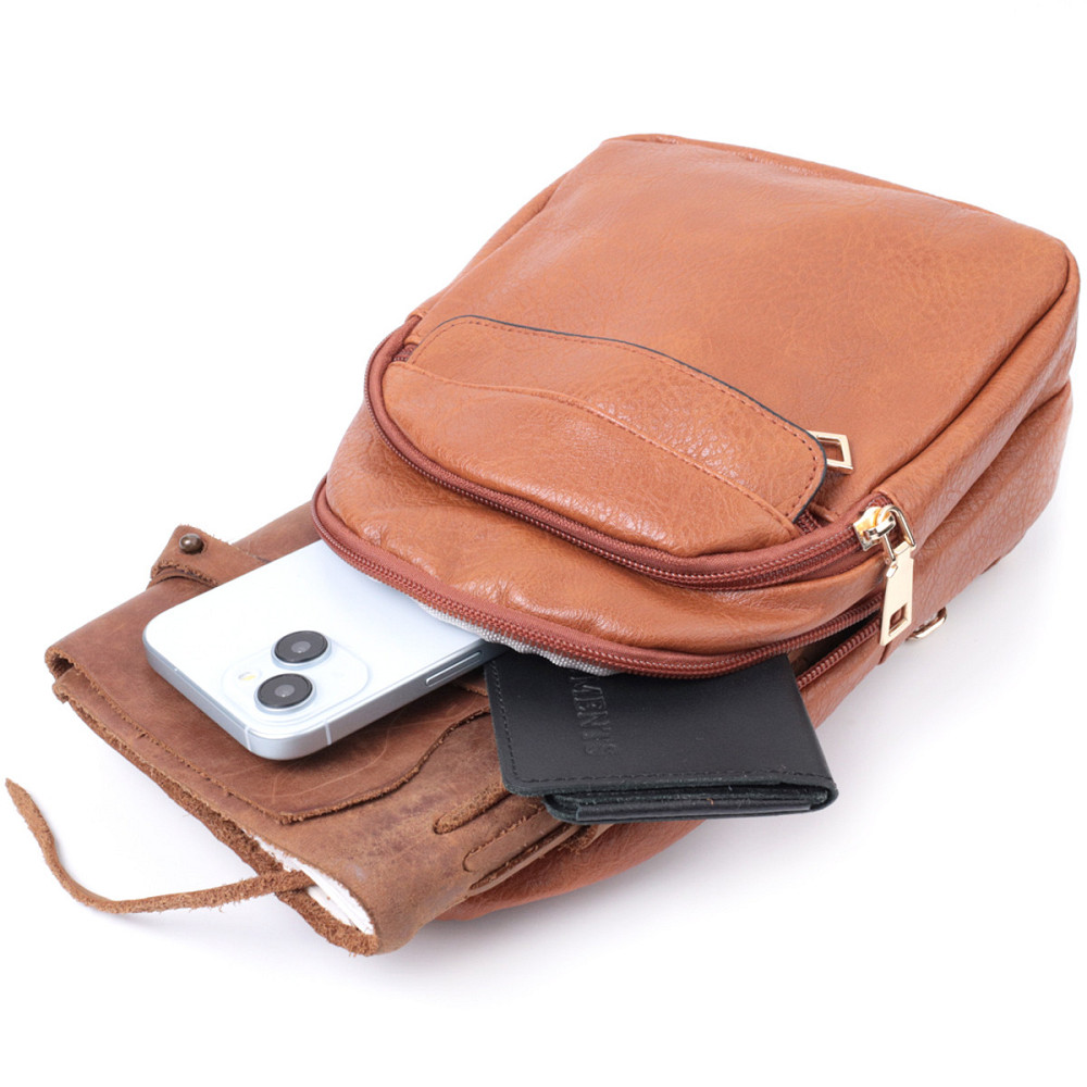 Практична жіноча сумка через плече з отвором для навушників з екошкіри Vintage 22789 Рудий Київ - фото 9