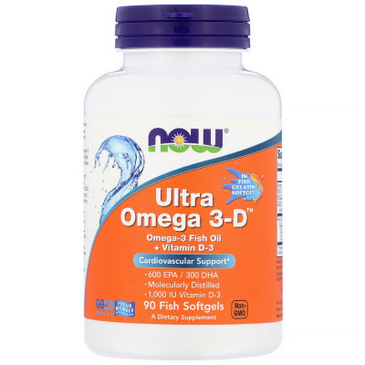 Жирні кислоти Now Foods Ультра Омега 3 і Вітамін D, Ultra Omega 3-D, 90 гелеві Капсу (NOW-01663) Вінниця - фото 1