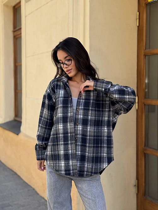 Жіноча тепла сорочка вільного крою в карту турецька байка Сірий, 46/48 Одеса - фото 1