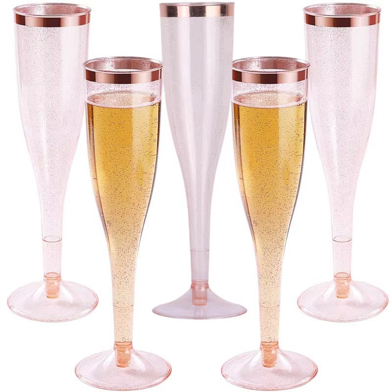 Набор пластиковых бокалов для шампанского 6 шт премиум класса 192 мл,розовые, праздничные с блестками Каменец-Подольский - изображение 6