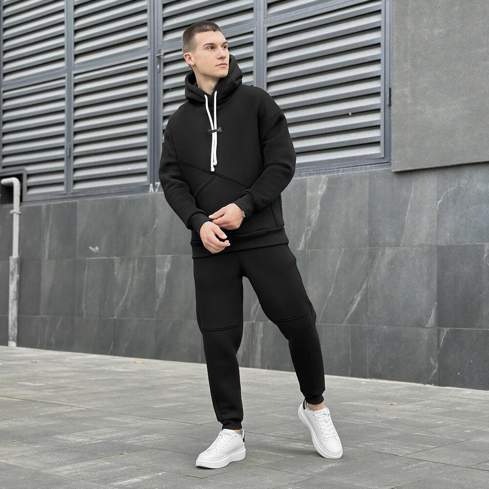 Чорний чоловічий спортивний костюм осінь/зима з капюшоном Pobedov Space Київ - фото 1