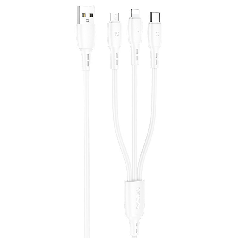 Кабель BOROFONE BX71 3-in-1 charging cable (iP+Micro+Type-C) White Одеса - фото 1