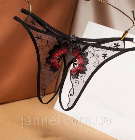 Еротичні труси жіночі з розрізом універсальний чорний Київ - фото 5