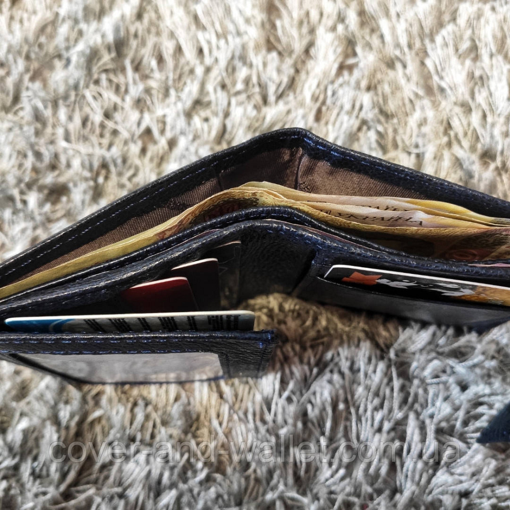 Квадратный маленький кожаный кошелек с монетницей синего цвета ST 430 Киев - изображение 3