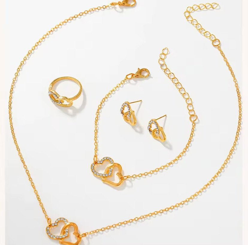 Подарочный набор для женщин Сердца наручные часы браслет кольцо ожерелье серьги без коробки золотой Киев - изображение 5