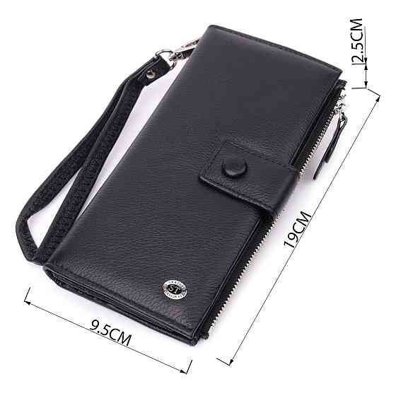 Лаконічний жіночий вертикальний гаманець-клатч із натуральної шкіри ST Leather 22537 Чорний Київ