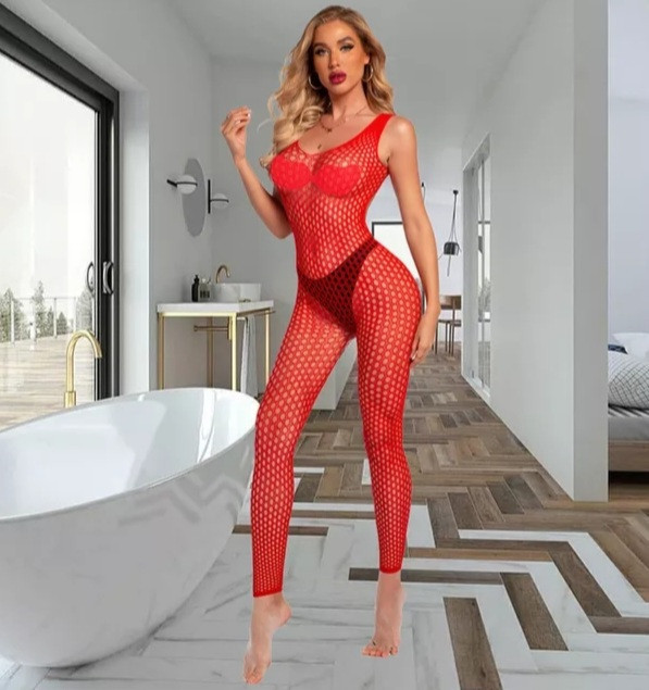 Бодістокінг червоний в сіточку жіночий - розмір універсальний (бюст 80-105см, стегна 90-104см) Київ - фото 1