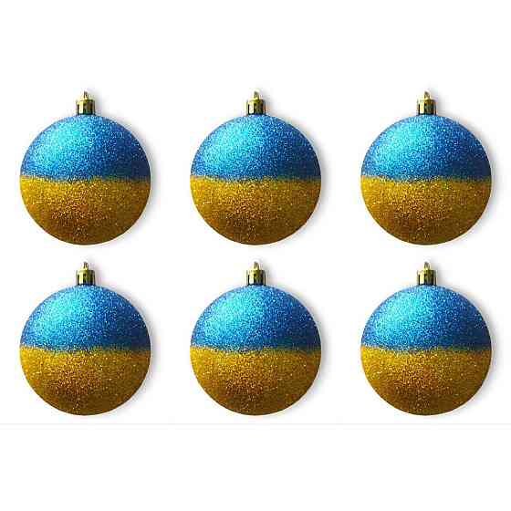 Набір новорічних пластикових куль Блиск 8см 6шт синьо-жовтий Харків