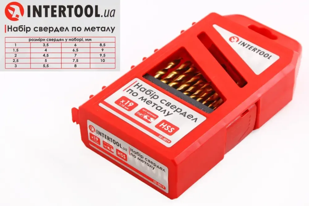Набор сверл по металу 19 ед. Intertool 1.0-10.0 мм (покрытие Ti) Винница - изображение 3