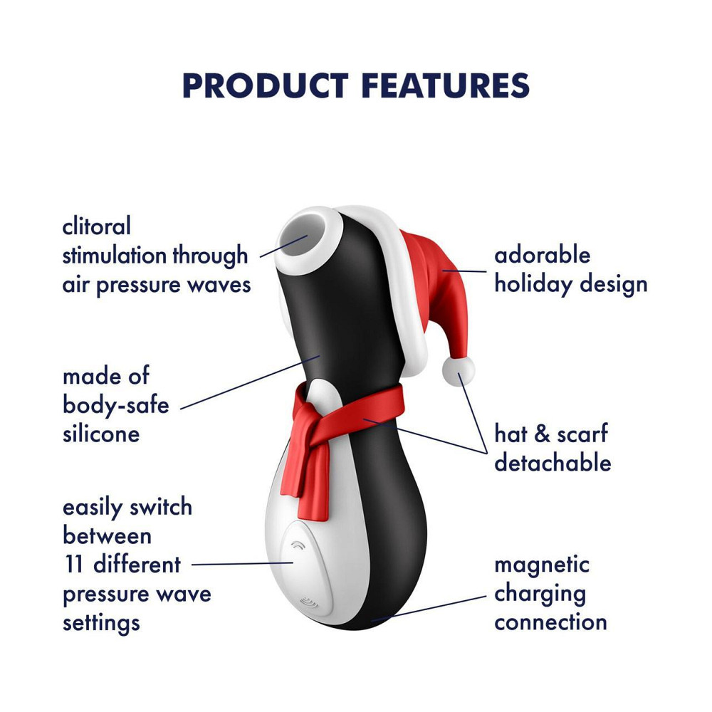 Вакуумний кліторальний стимулятор Satisfyer Penguin Holiday Edition, у шапочці та шарфі Sex Aura Київ - фото 8