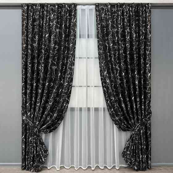 Комплект готовых штор VR-Textil Лен мрамор Royal Touch № 2005ш Черный 200х240 см 2 шт (39-0088) Киев